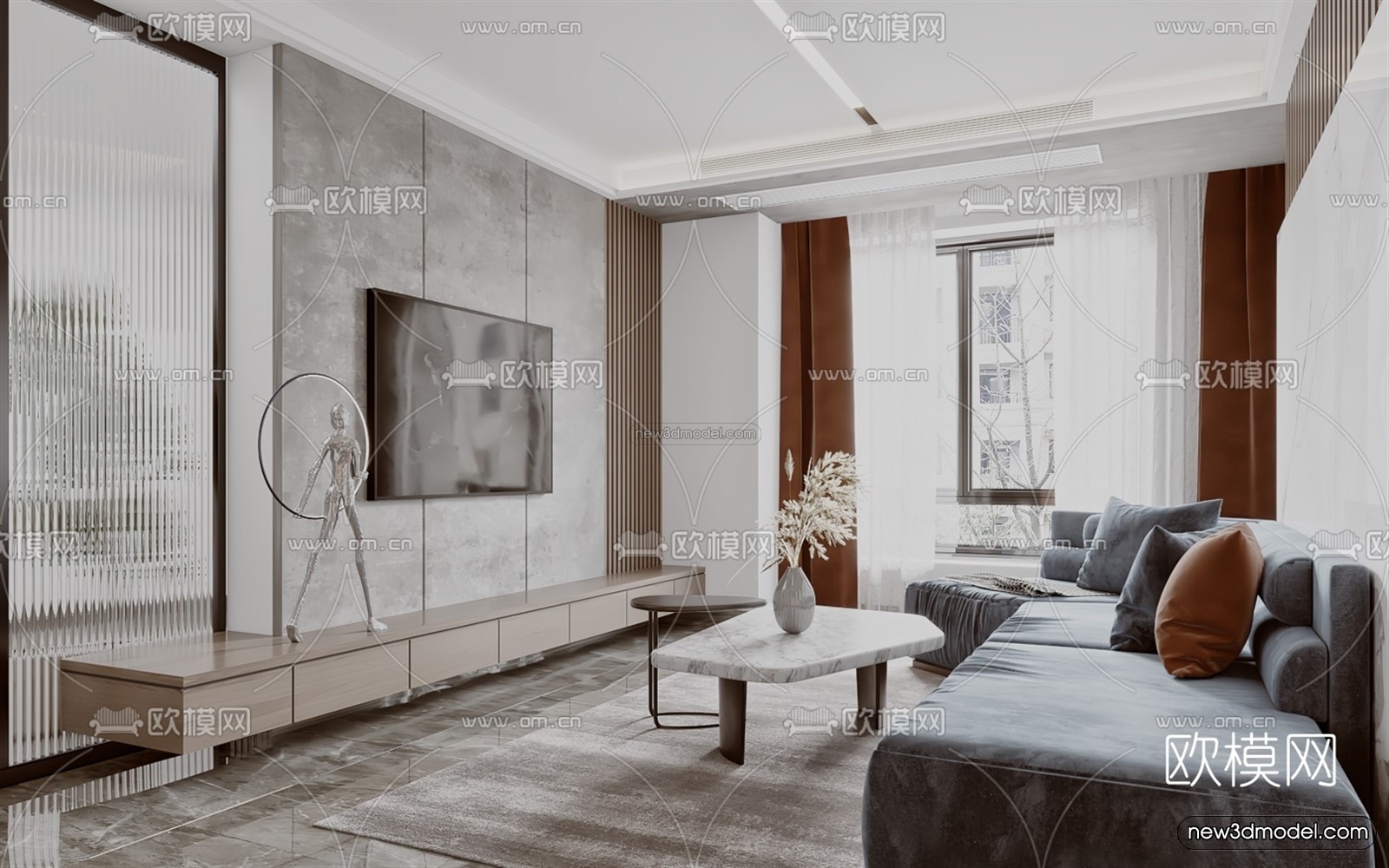 Minimalist Style Interior 3D Blocks – Living Room 3D Model – 017 – VRAY - thumbnail 3