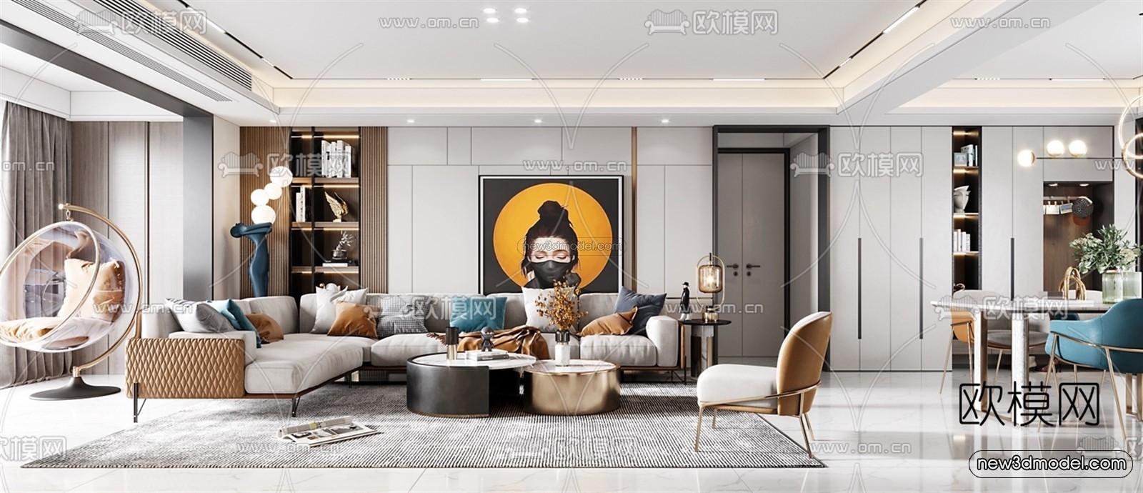 Luxury Style Interior 3D Blocks – Living Room 3D Model – 068 – VRAY - thumbnail 4