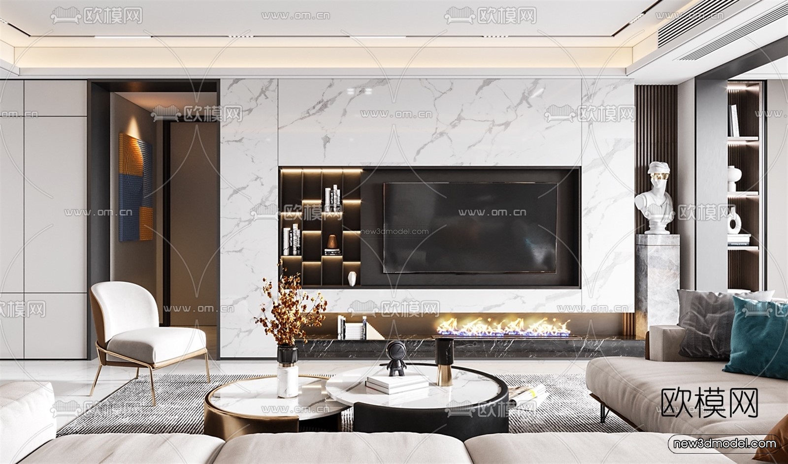 Luxury Style Interior 3D Blocks – Living Room 3D Model – 068 – VRAY - thumbnail 3