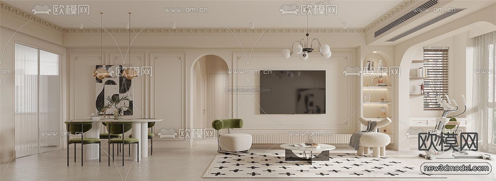 Cream Style Interior 3D Blocks – Living Room 3D Model – 105 – VRAY - thumbnail 4
