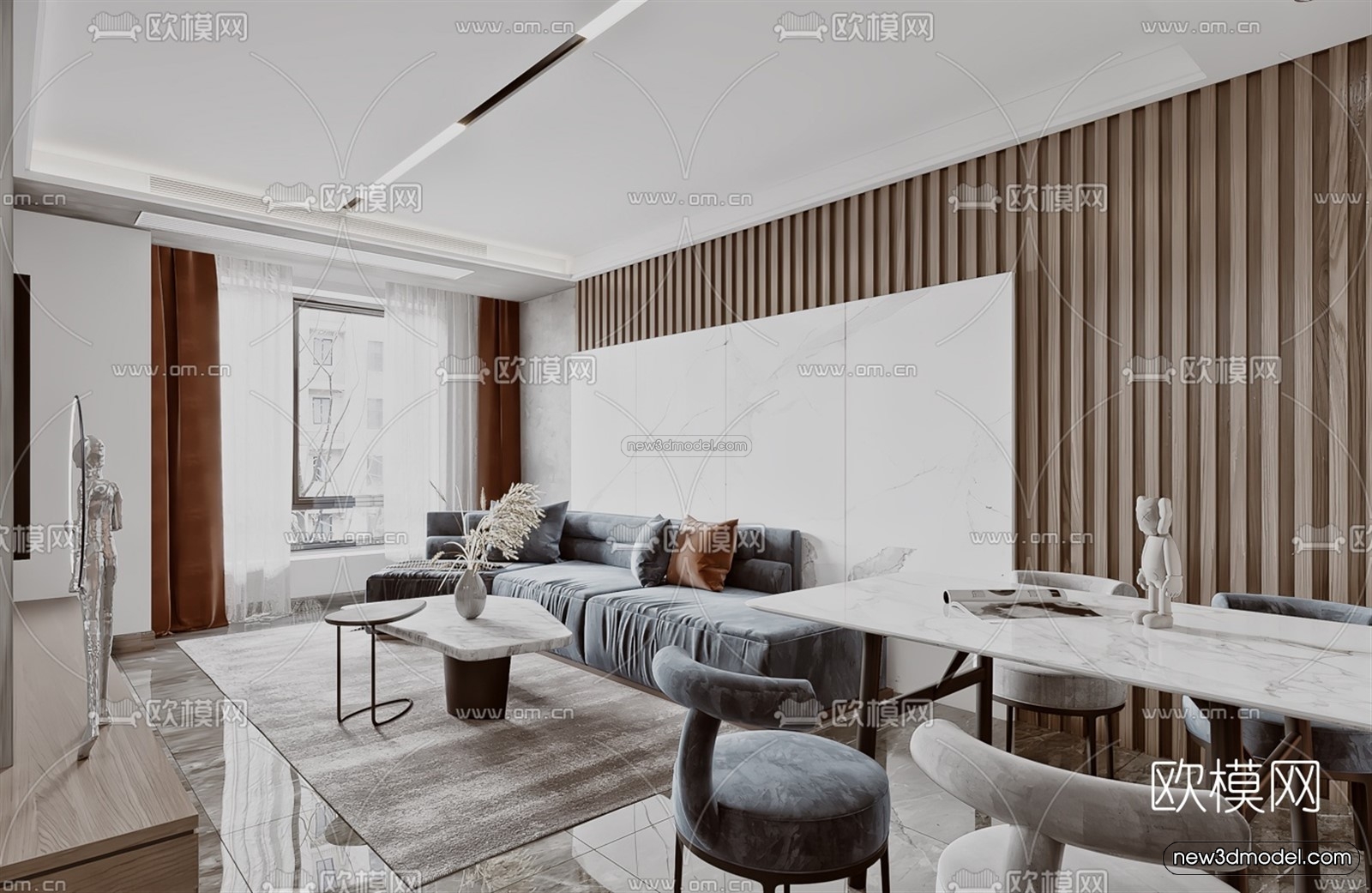 Minimalist Style Interior 3D Blocks – Living Room 3D Model – 017 – VRAY - thumbnail 2