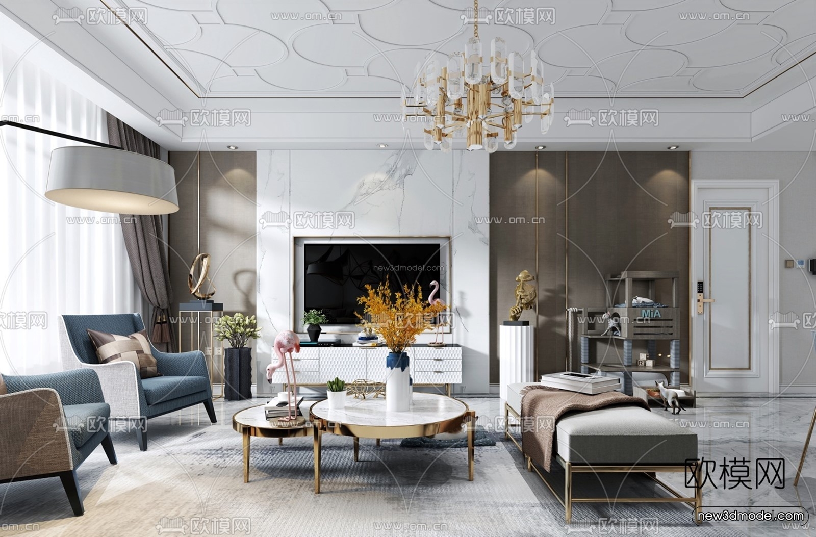 Luxury Style Interior 3D Blocks – Living Room 3D Model – 069 – VRAY - thumbnail 2