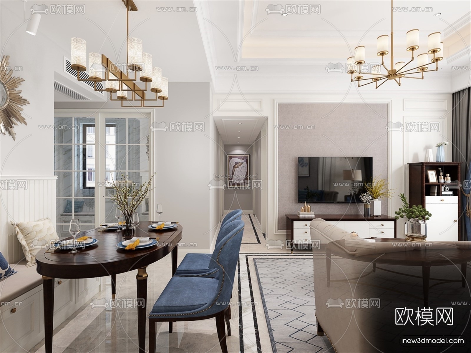Europe Style Interior 3D Blocks – Living Room 3D Model – 033 – VRAY - thumbnail 2