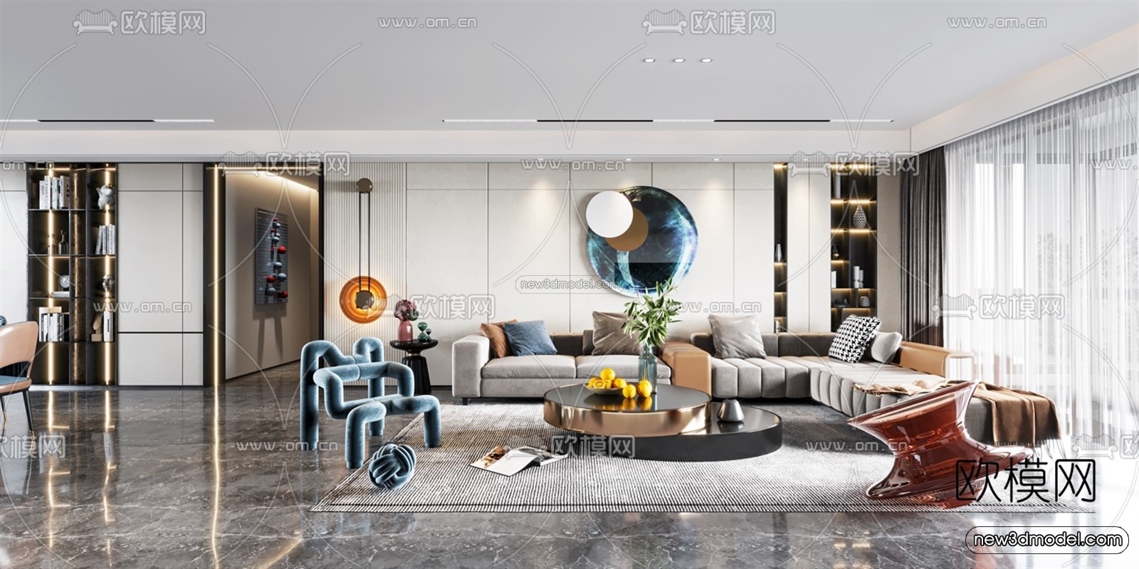 Luxury Style Interior 3D Blocks – Living Room 3D Model – 070 – VRAY - thumbnail 3