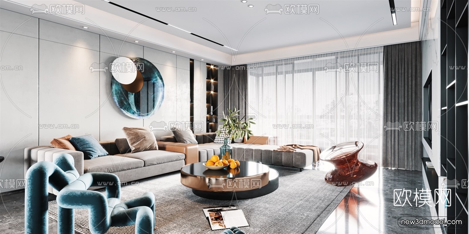 Luxury Style Interior 3D Blocks – Living Room 3D Model – 070 – VRAY - thumbnail 2