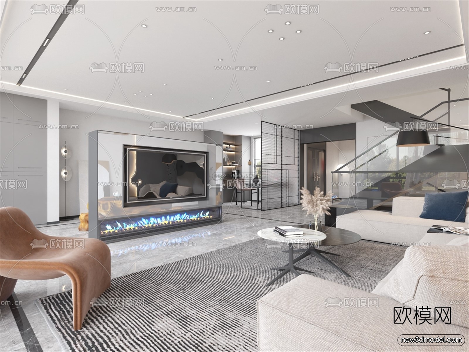Minimalist Style Interior 3D Blocks – Living Room 3D Model – 019 – VRAY - thumbnail 2