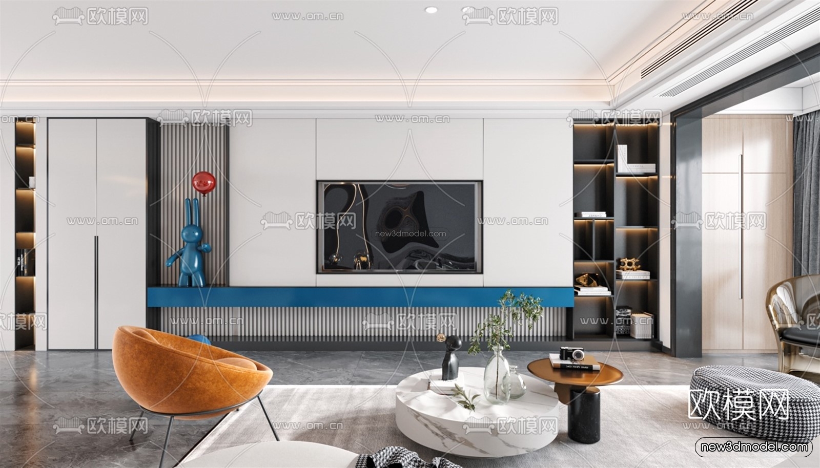 Luxury Style Interior 3D Blocks – Living Room 3D Model – 071 – VRAY - thumbnail 2