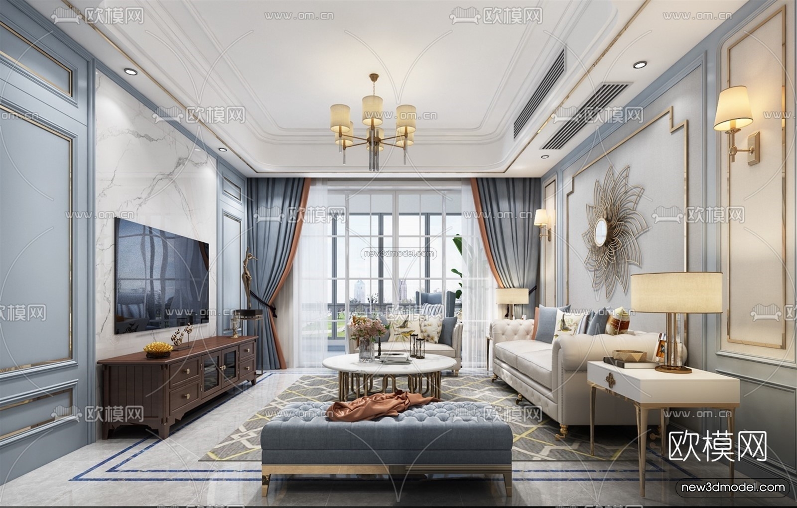 Europe Style Interior 3D Blocks – Living Room 3D Model – 034 – VRAY - thumbnail 3