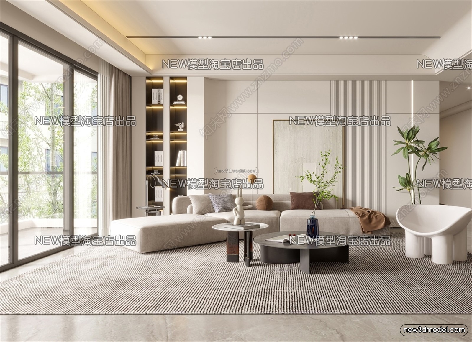 Cream Style Interior 3D Blocks – Living Room 3D Model – 106 – VRAY - thumbnail 2
