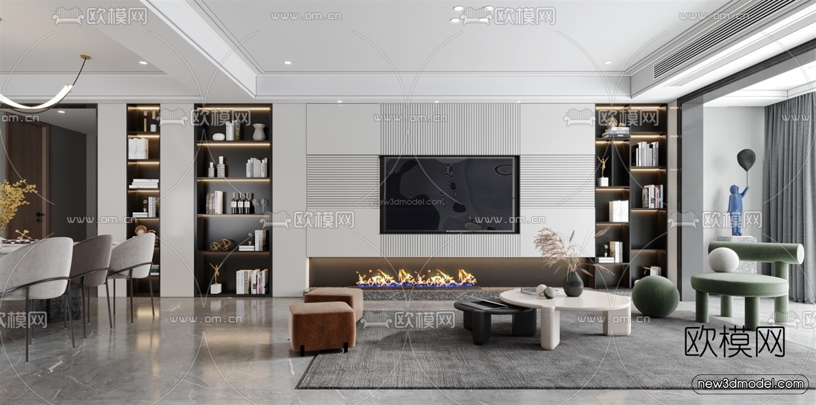Minimalist Style Interior 3D Blocks – Living Room 3D Model – 021 – VRAY - thumbnail 3