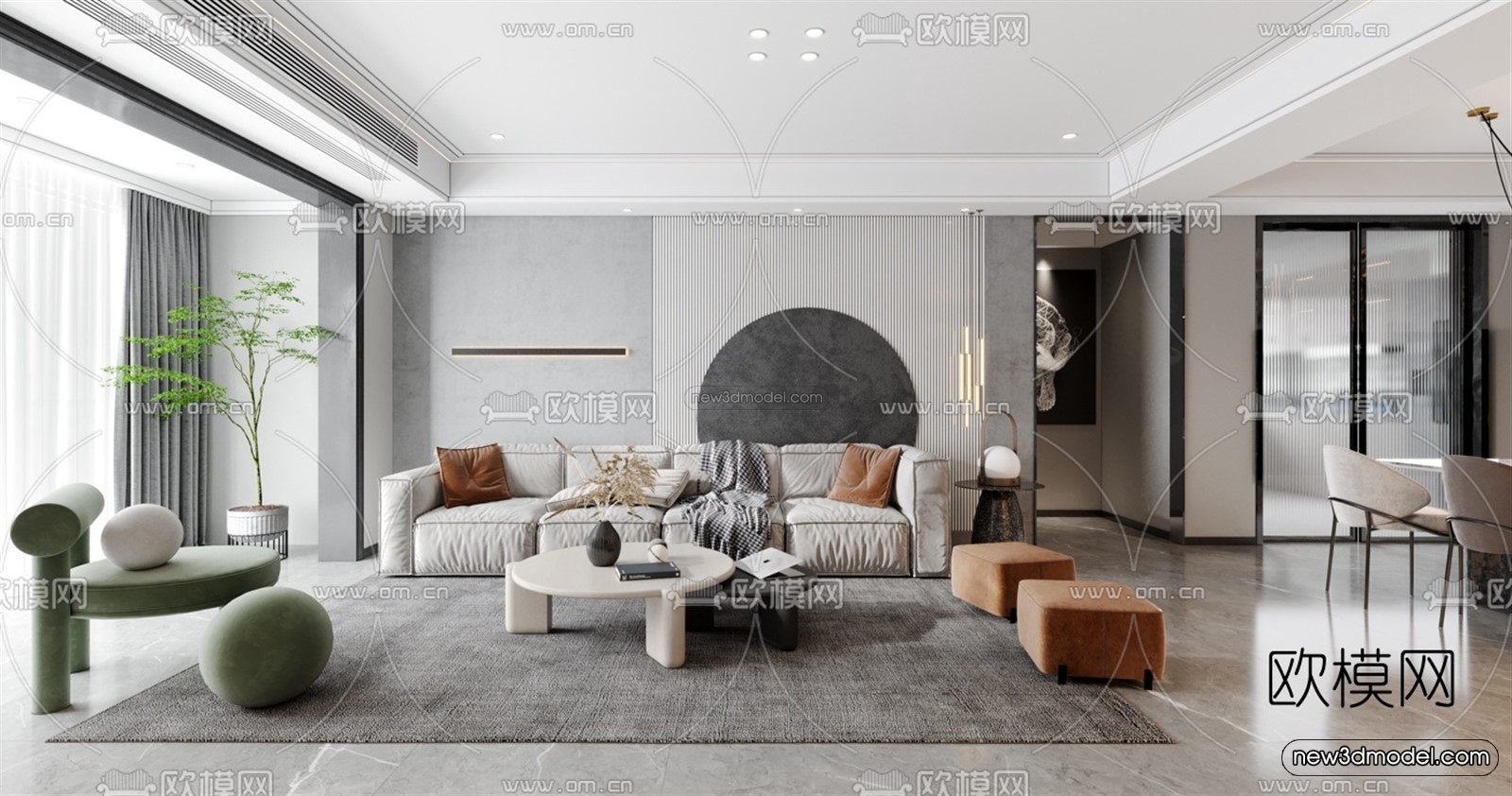 Minimalist Style Interior 3D Blocks – Living Room 3D Model – 021 – VRAY - thumbnail 2