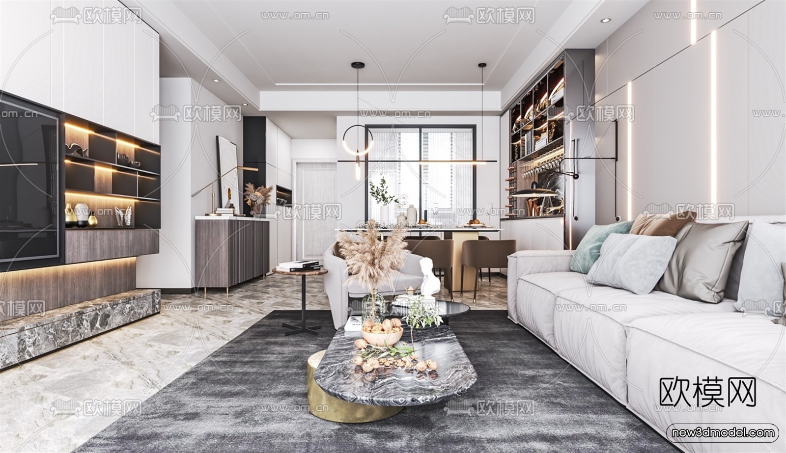 Luxury Style Interior 3D Blocks – Living Room 3D Model – 072 – VRAY - thumbnail 2