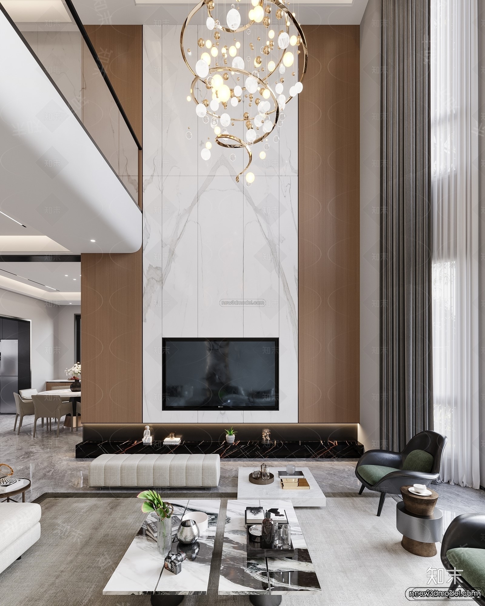 Modern Style Interior 3D Blocks and 3D Models – Living Room 3D Scene – 201 – CORONA - thumbnail 2