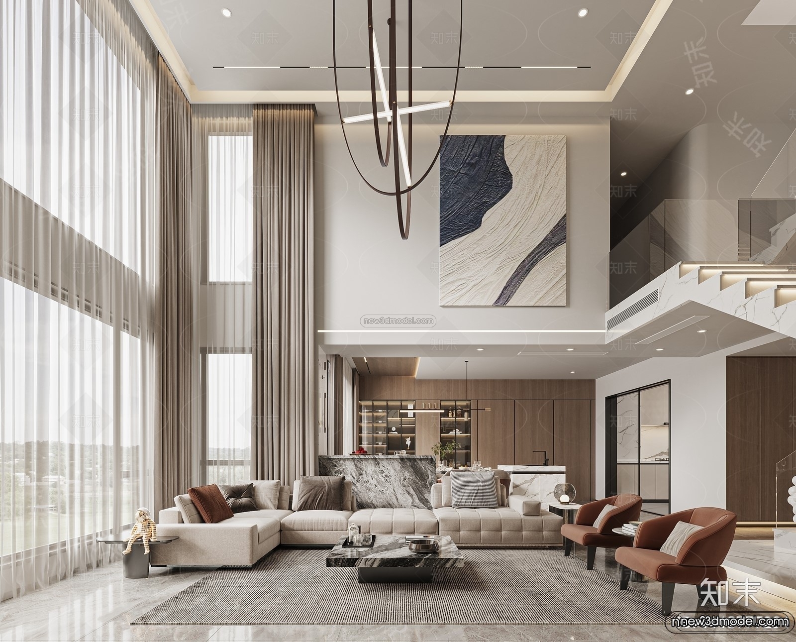 Modern Style Interior 3D Blocks and 3D Models – Living Room 3D Scene – 202 – CORONA - thumbnail 3