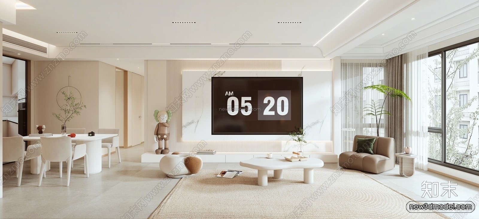 Cream Style Interior 3D Blocks – Living Room 3D Model – 110 – VRAY - thumbnail 2
