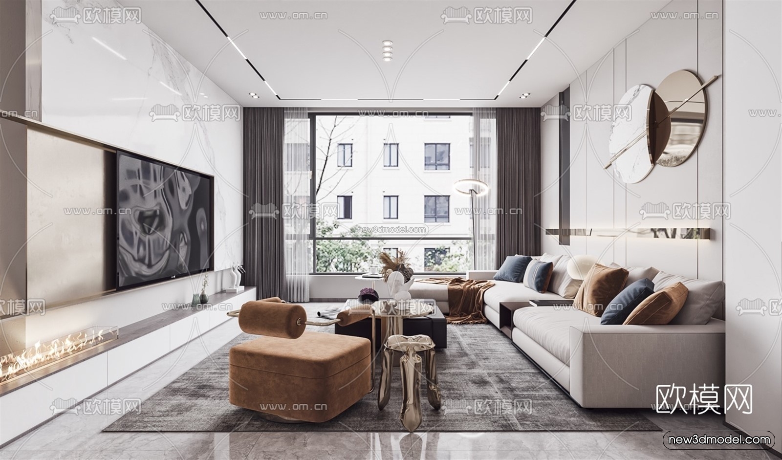 Luxury Style Interior 3D Blocks – Living Room 3D Model – 074 – VRAY - thumbnail 5