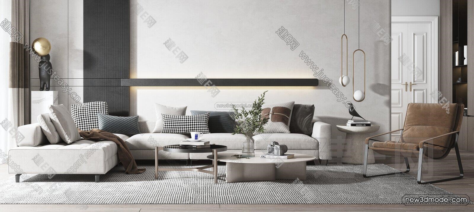 Black – White – Gray Colors Interior 3D Blocks – Living Room 3D Scene – 073 – VRAY - thumbnail 2