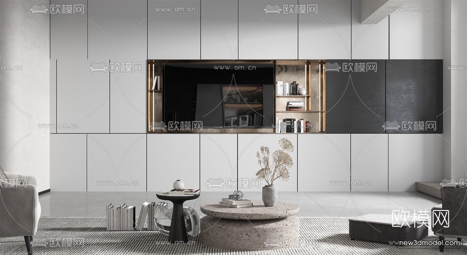 Minimalist Style Interior 3D Blocks – Living Room 3D Model – 022 – VRAY - thumbnail 2