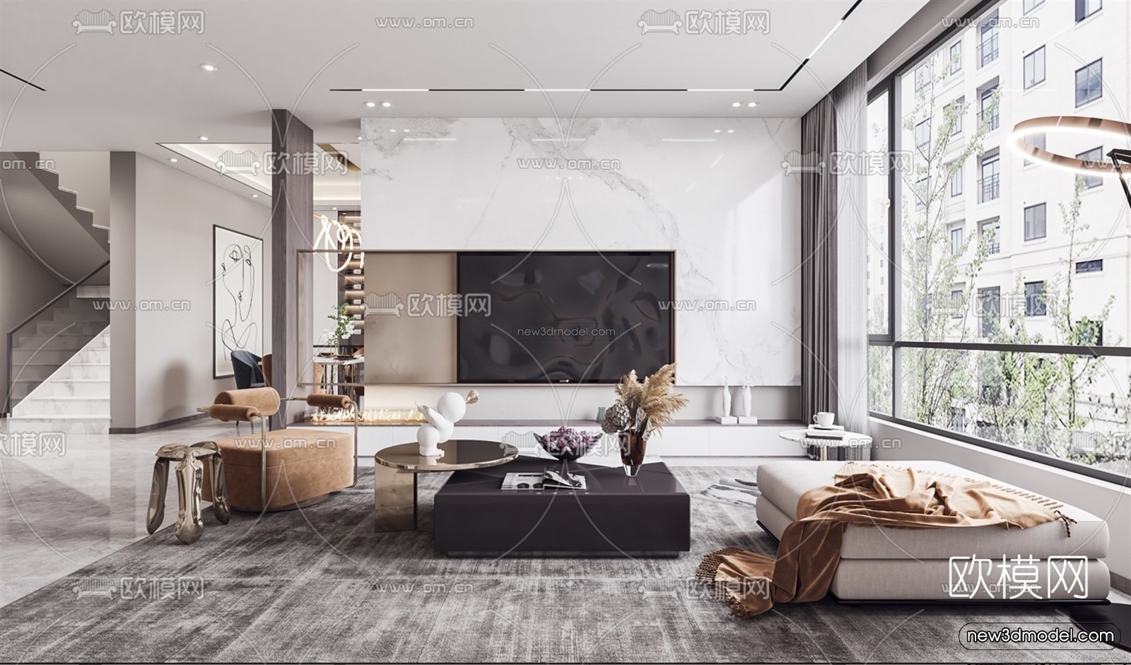 Luxury Style Interior 3D Blocks – Living Room 3D Model – 074 – VRAY - thumbnail 4