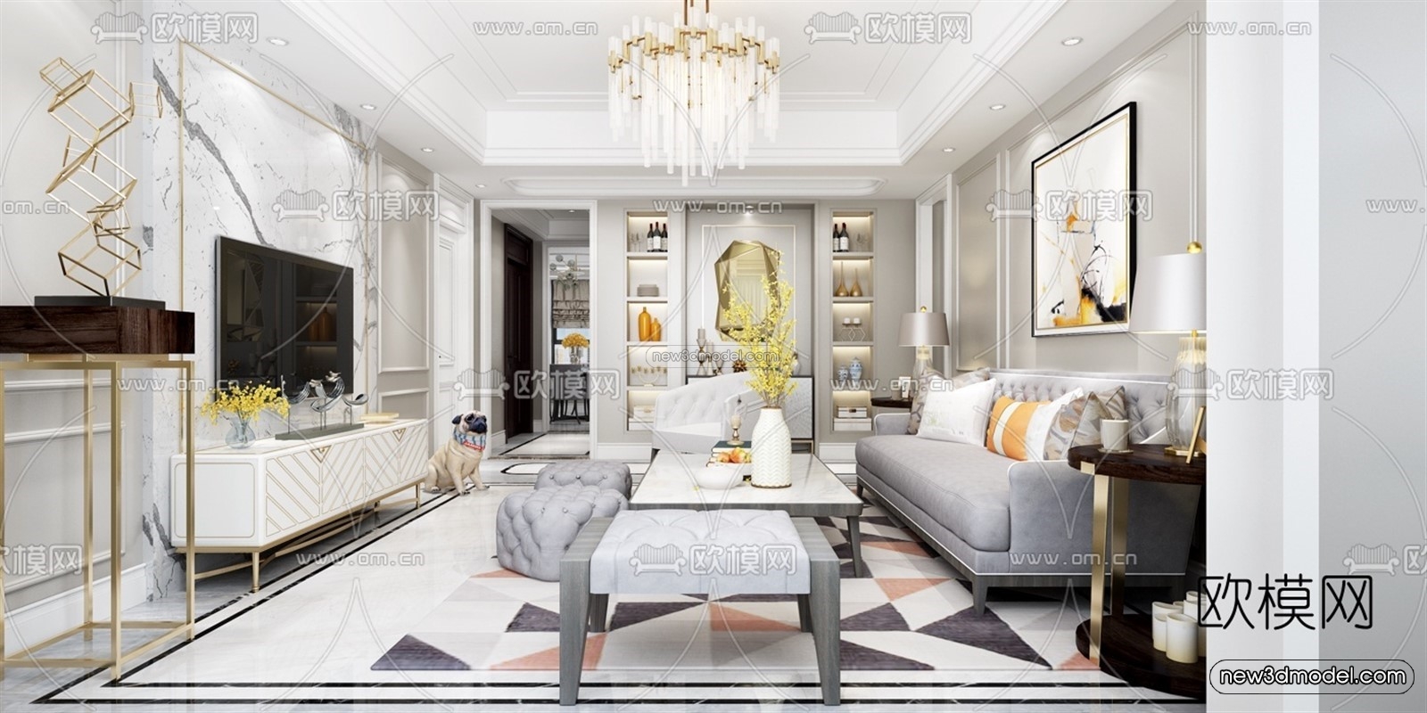 Europe Style Interior 3D Blocks – Living Room 3D Model – 038 – VRAY - thumbnail 3