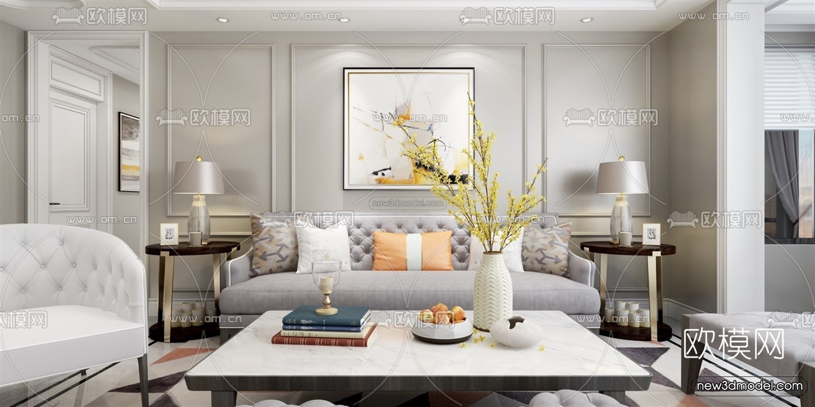 Europe Style Interior 3D Blocks – Living Room 3D Model – 038 – VRAY - thumbnail 2