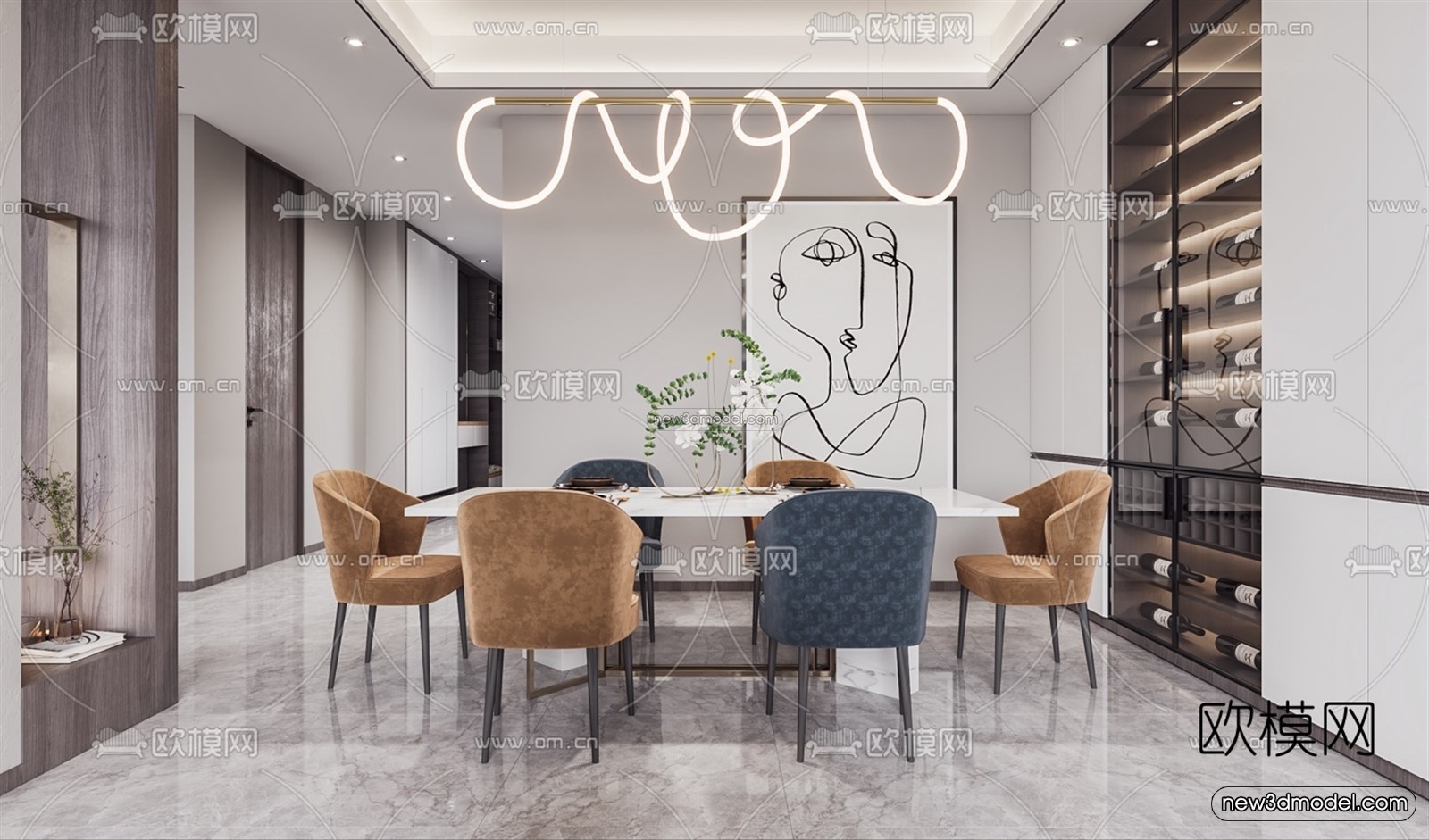 Luxury Style Interior 3D Blocks – Living Room 3D Model – 074 – VRAY - thumbnail 3