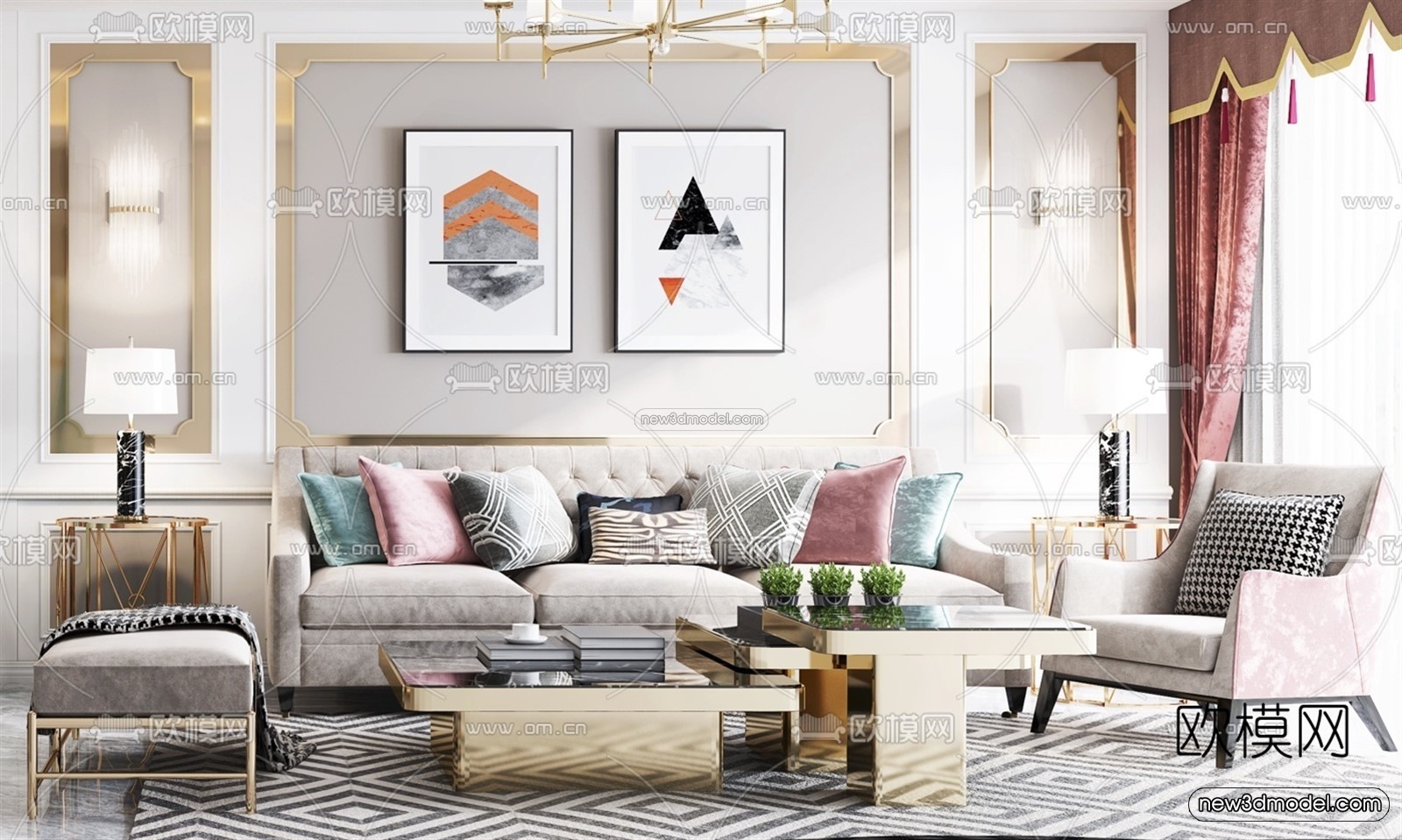 Europe Style Interior 3D Blocks – Living Room 3D Model – 037 – VRAY - thumbnail 3