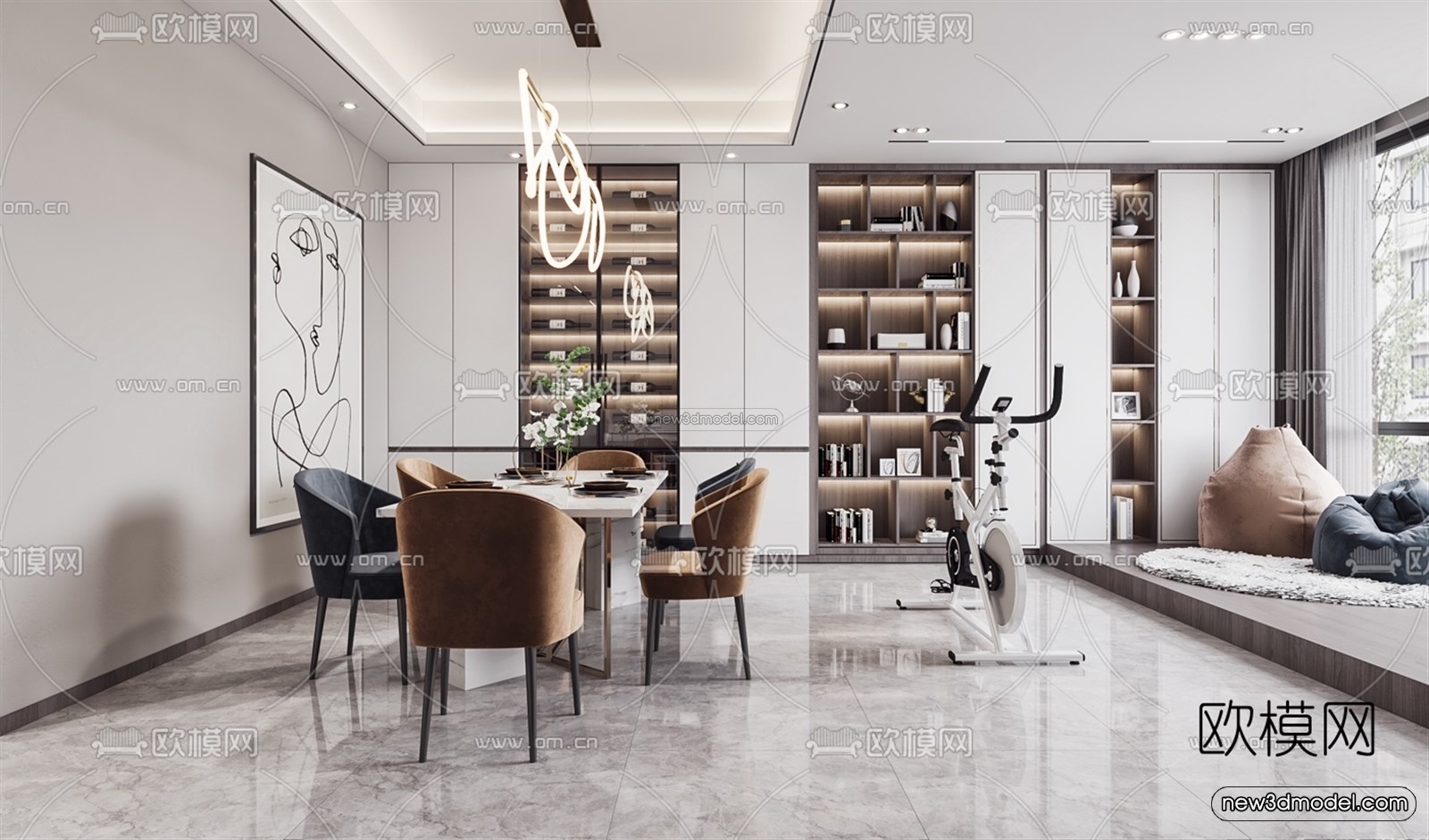 Luxury Style Interior 3D Blocks – Living Room 3D Model – 074 – VRAY - thumbnail 2