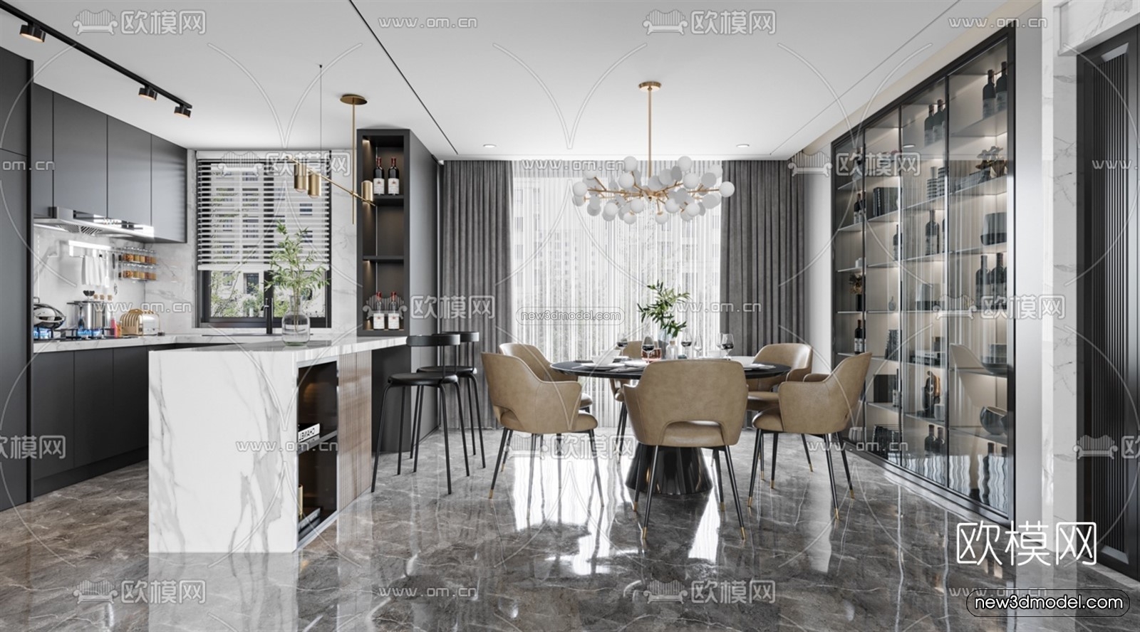Minimalist Style Interior 3D Blocks – Living Room 3D Model – 023 – VRAY - thumbnail 4