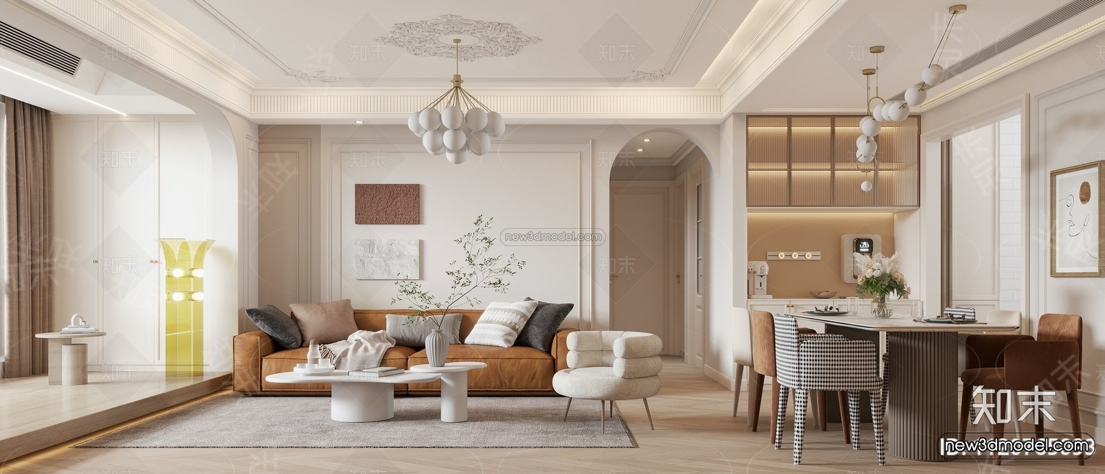 Cream Style Interior 3D Blocks – Living Room 3D Model – 112 – VRAY - thumbnail 4
