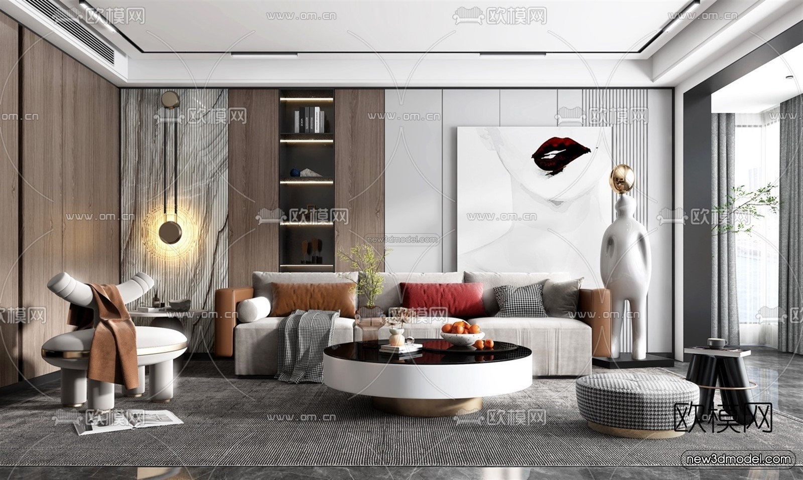 Luxury Style Interior 3D Blocks – Living Room 3D Model – 076 – VRAY - thumbnail 2
