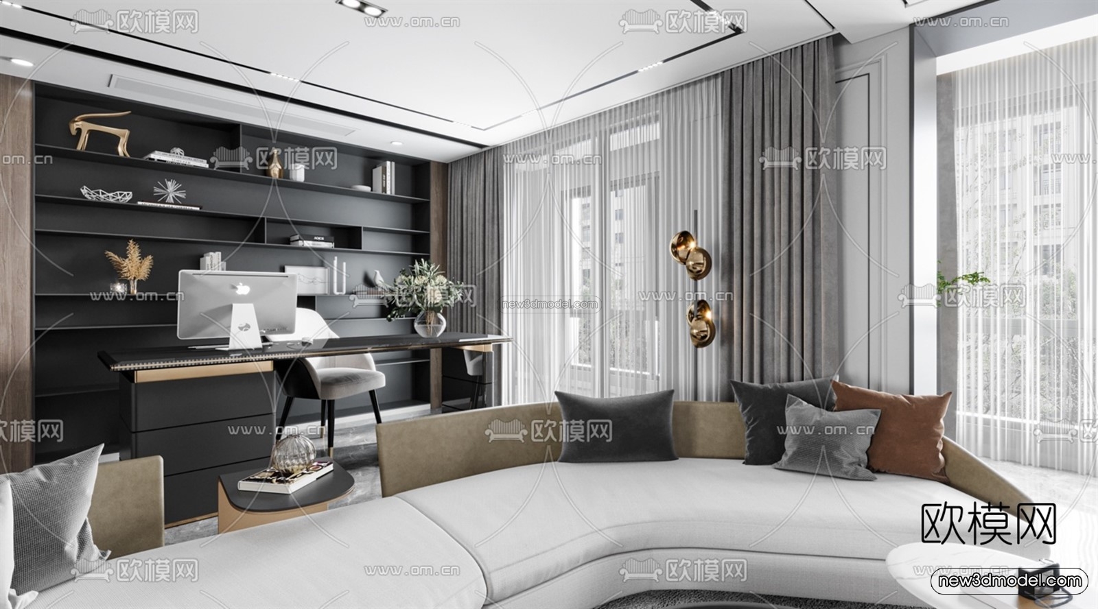 Minimalist Style Interior 3D Blocks – Living Room 3D Model – 023 – VRAY - thumbnail 3