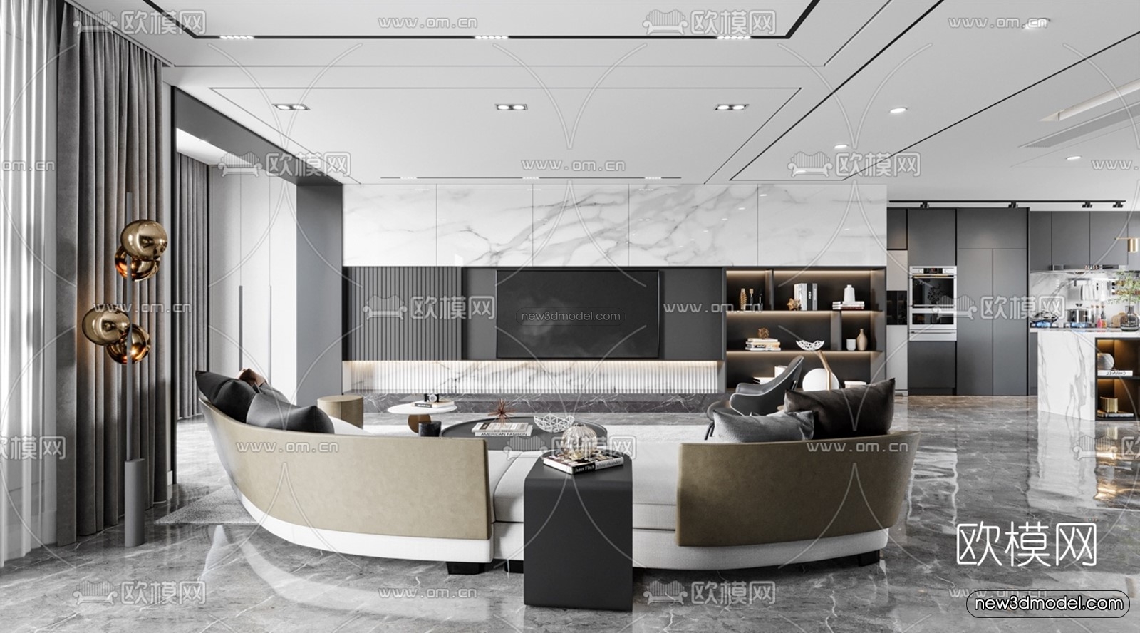 Minimalist Style Interior 3D Blocks – Living Room 3D Model – 023 – VRAY - thumbnail 2