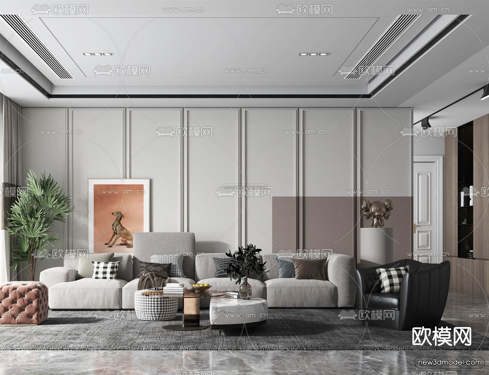 Minimalist Style Interior 3D Blocks – Living Room 3D Model – 024 – VRAY - thumbnail 4