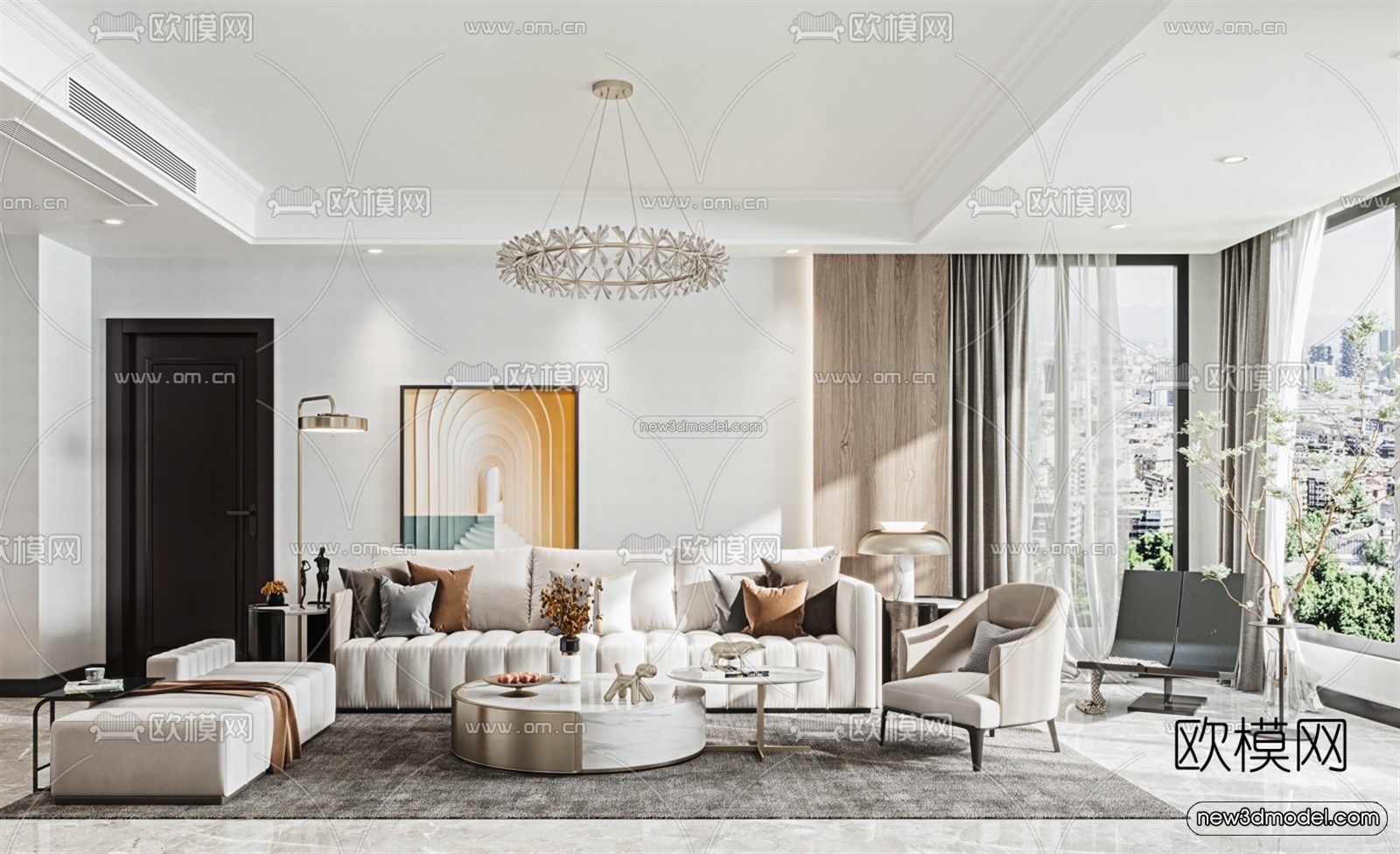 Luxury Style Interior 3D Blocks – Living Room 3D Model – 075 – VRAY - thumbnail 2