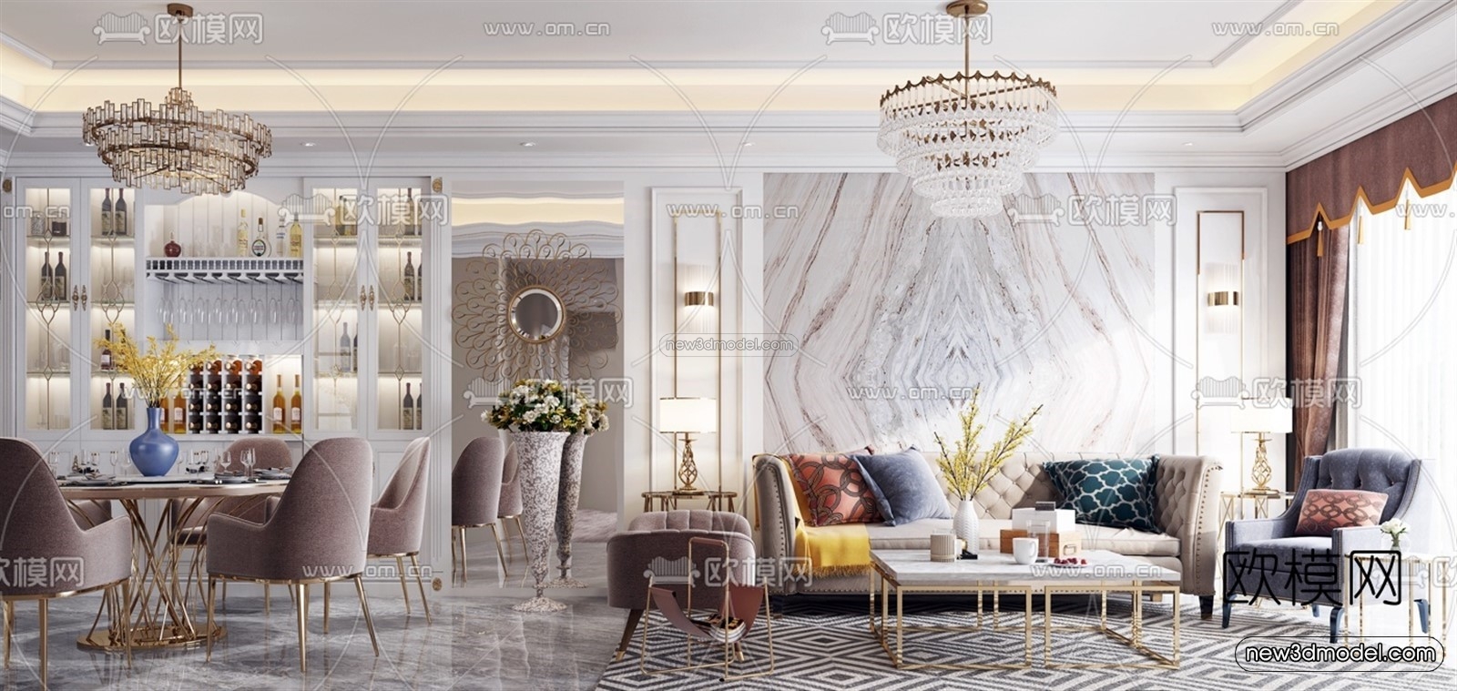 Europe Style Interior 3D Blocks – Living Room 3D Model – 040 – VRAY - thumbnail 2