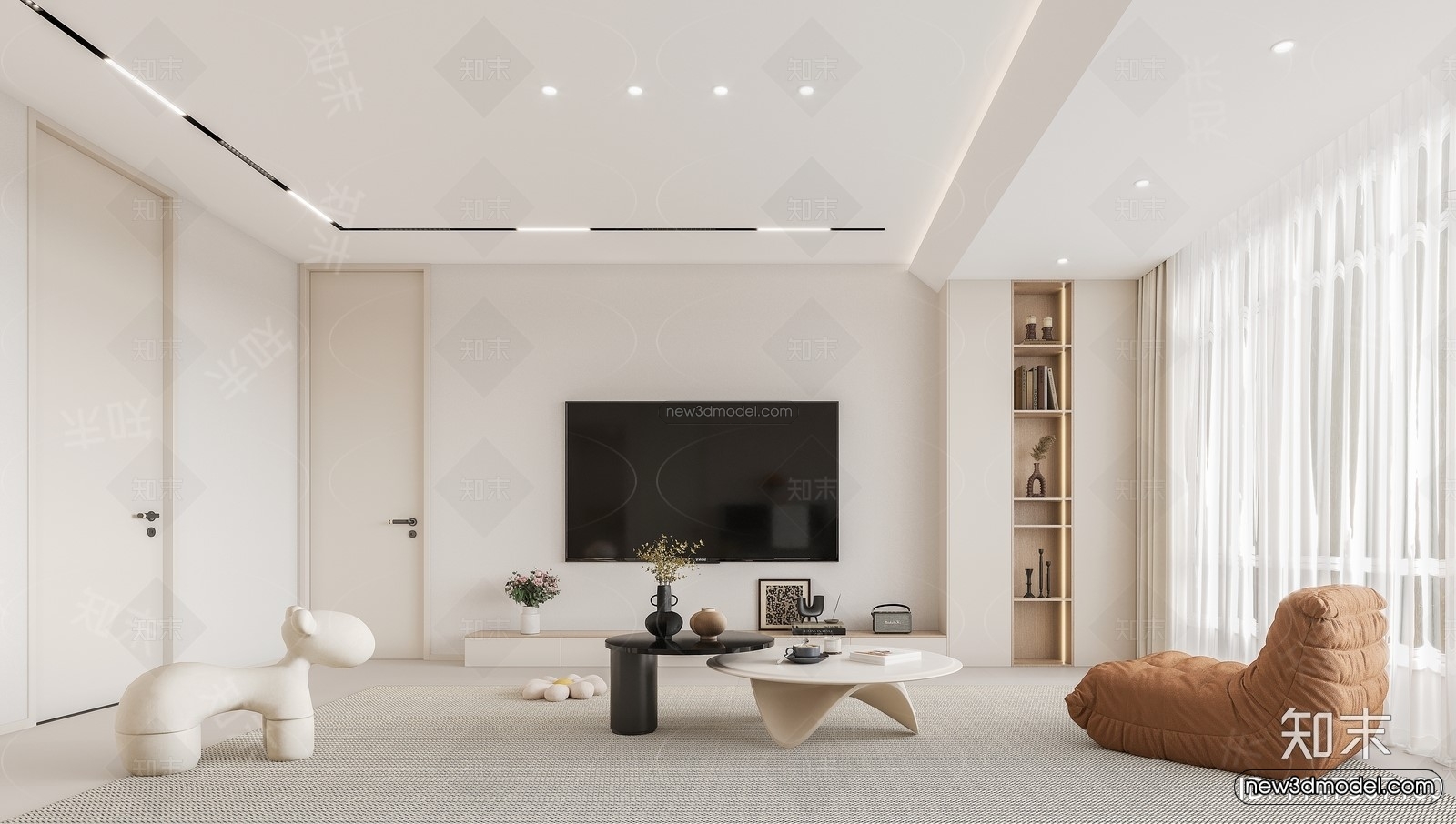 Modern Style Interior 3D Blocks and 3D Models – Living Room 3D Scene – 204 – CORONA - thumbnail 2