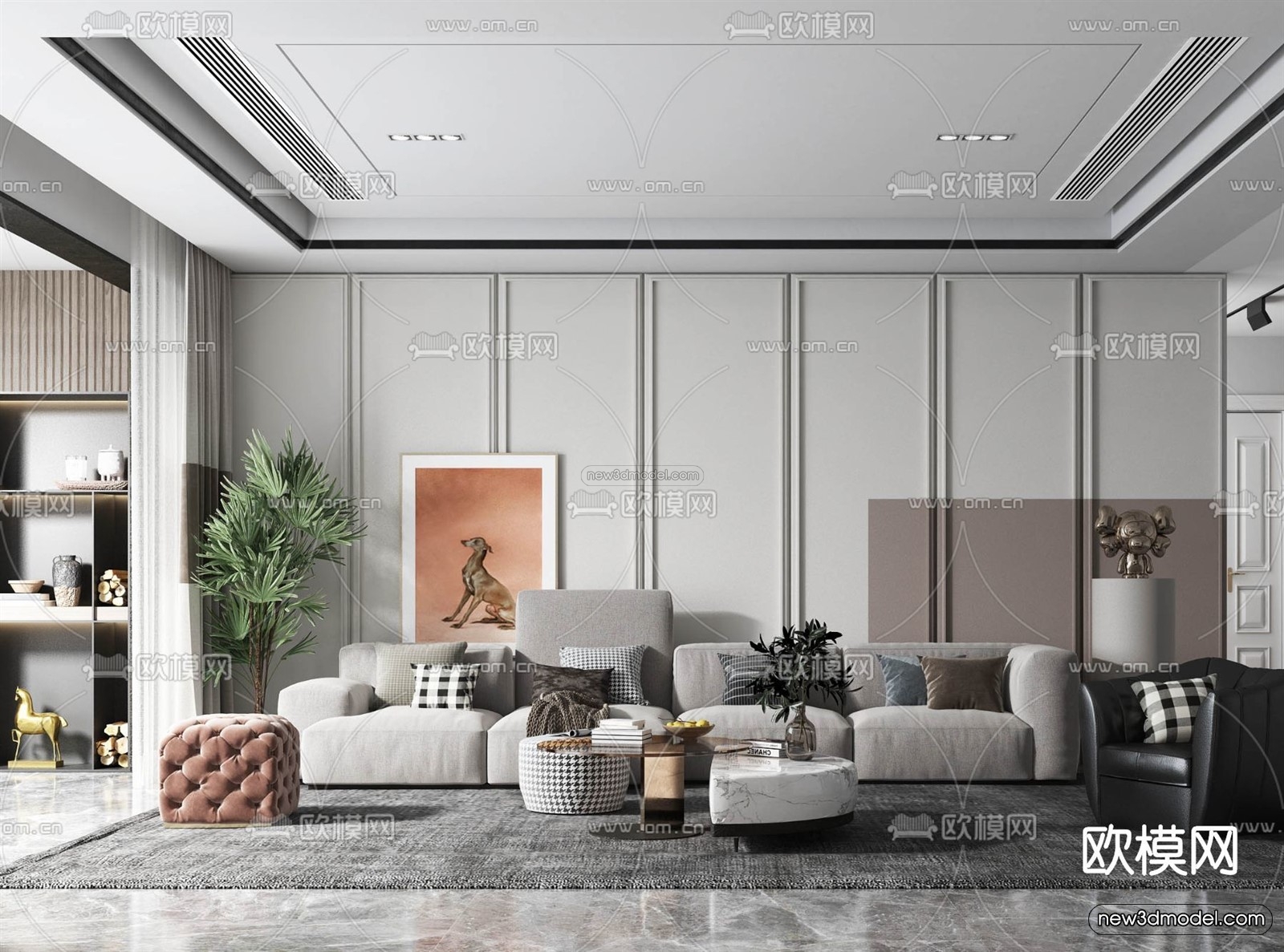 Minimalist Style Interior 3D Blocks – Living Room 3D Model – 024 – VRAY - thumbnail 2