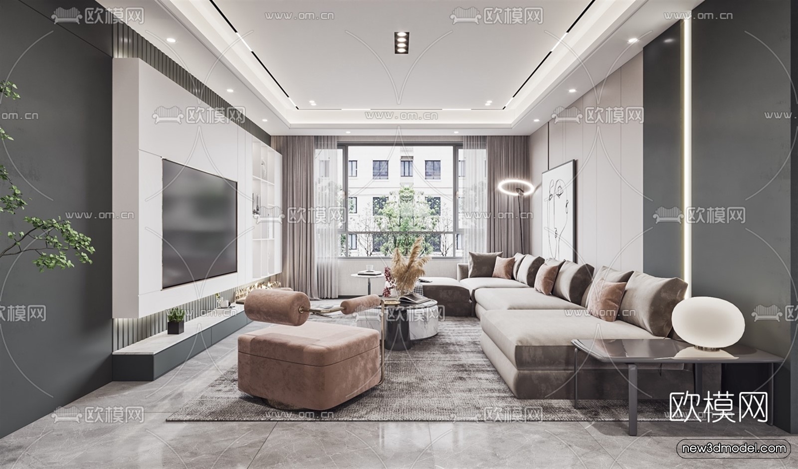 Luxury Style Interior 3D Blocks – Living Room 3D Model – 077 – VRAY - thumbnail 3