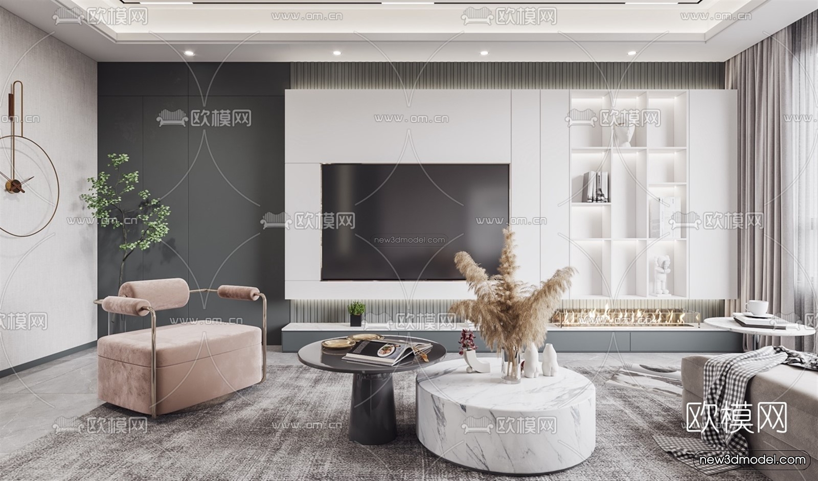 Luxury Style Interior 3D Blocks – Living Room 3D Model – 077 – VRAY - thumbnail 2