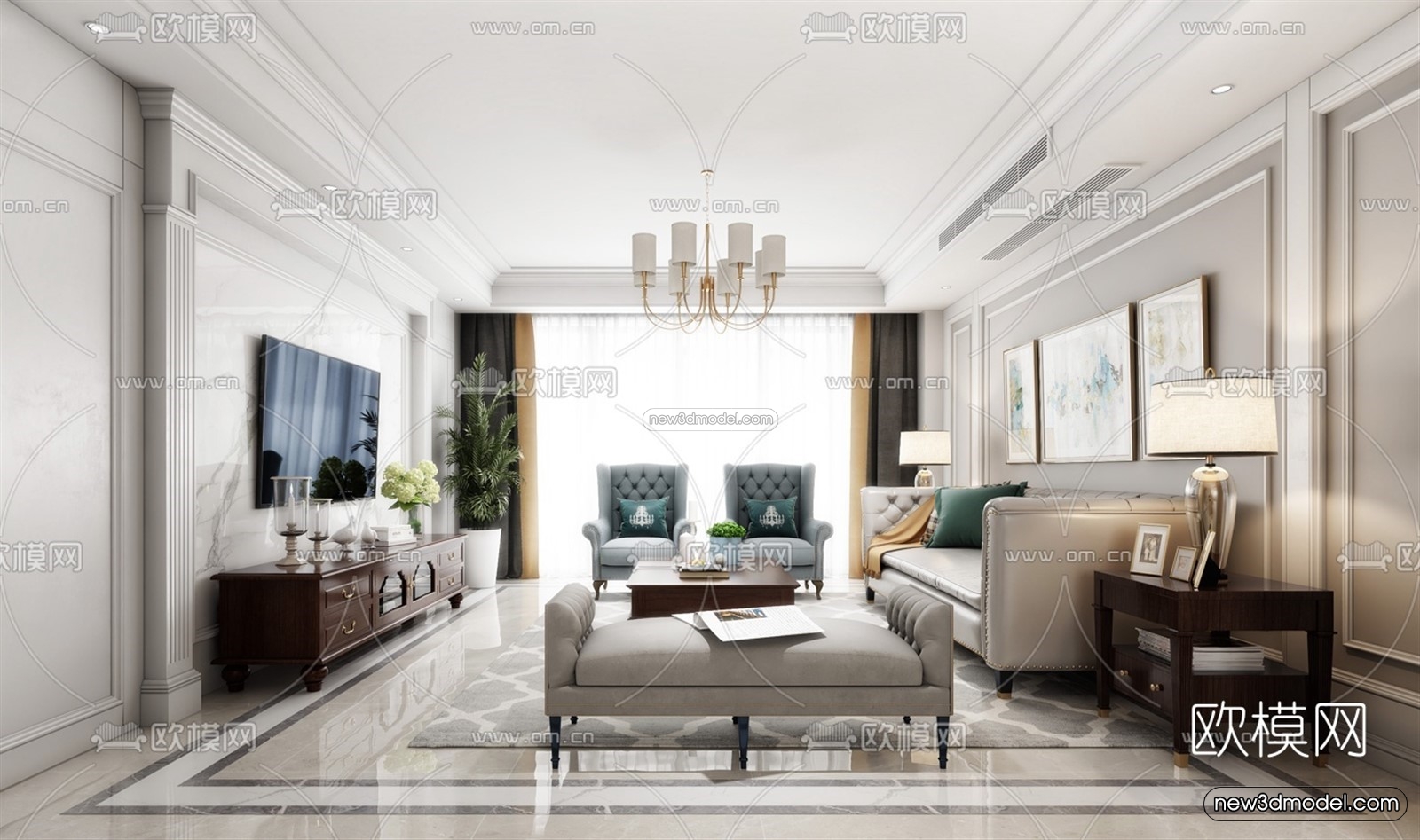 Europe Style Interior 3D Blocks – Living Room 3D Model – 041 – VRAY - thumbnail 3