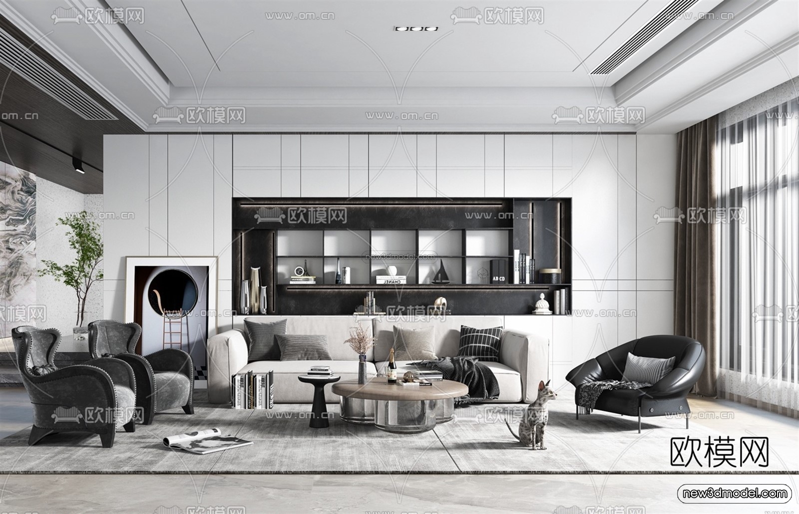 Minimalist Style Interior 3D Blocks – Living Room 3D Model – 025 – VRAY - thumbnail 3