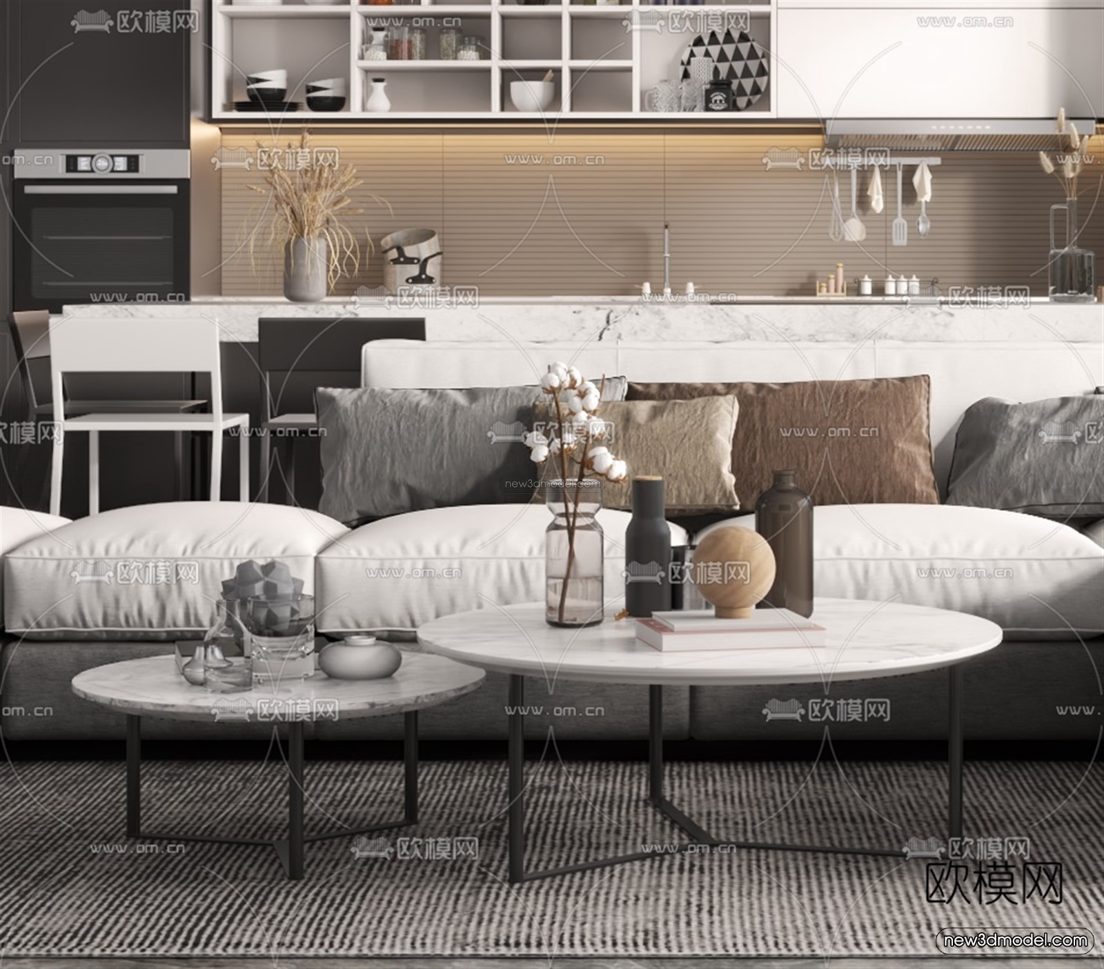 Black – White – Gray Colors Interior 3D Blocks – Living Room 3D Scene – 077 – VRAY - thumbnail 3