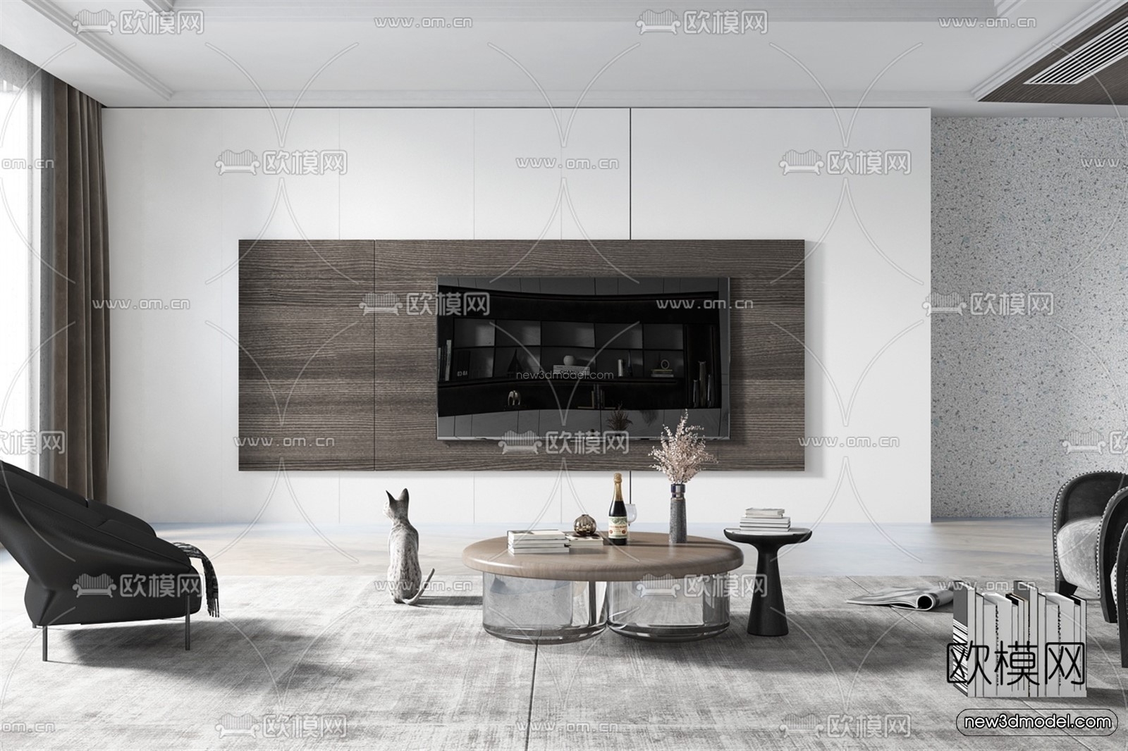 Minimalist Style Interior 3D Blocks – Living Room 3D Model – 025 – VRAY - thumbnail 2