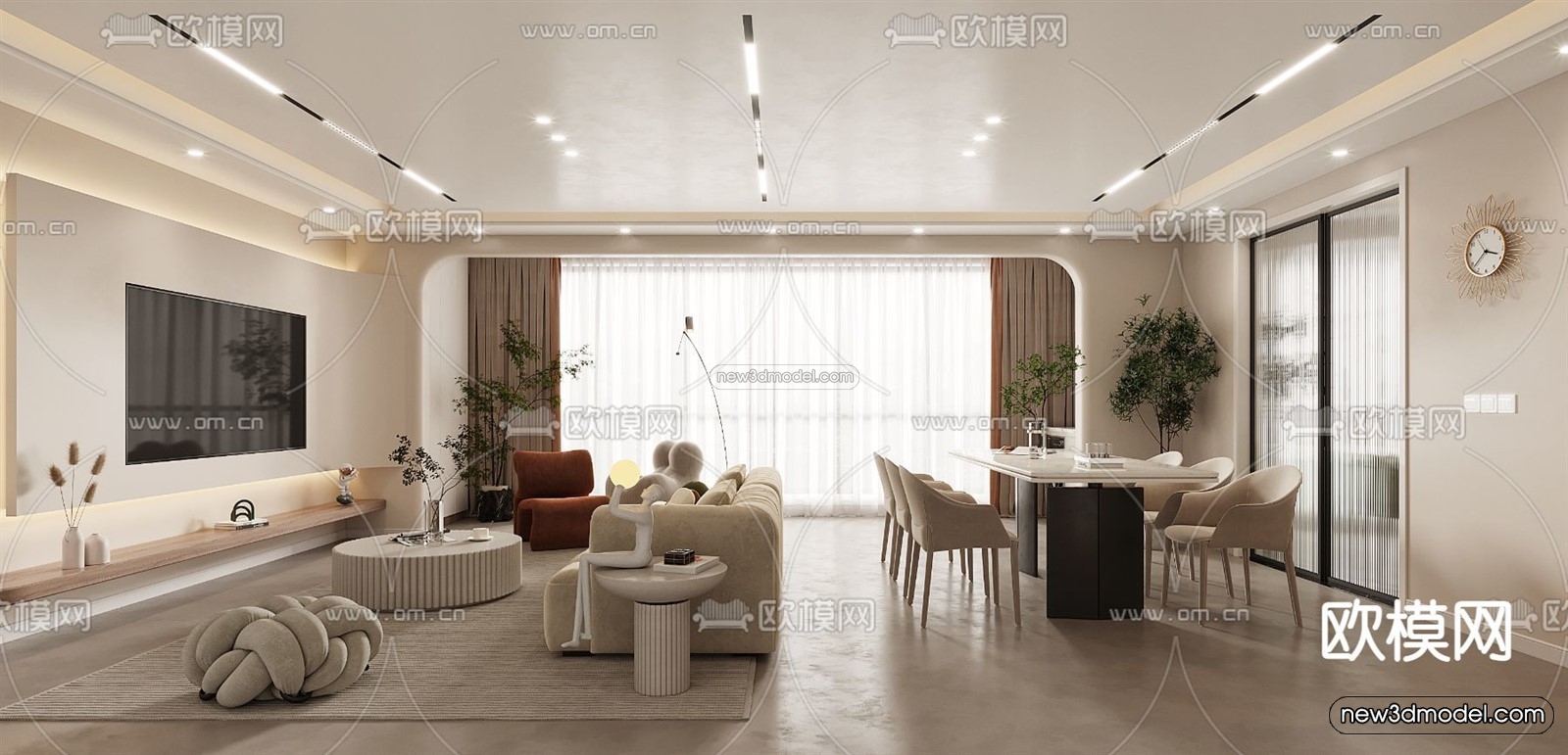 Cream Style Interior 3D Blocks – Living Room 3D Model – 115 – VRAY - thumbnail 4