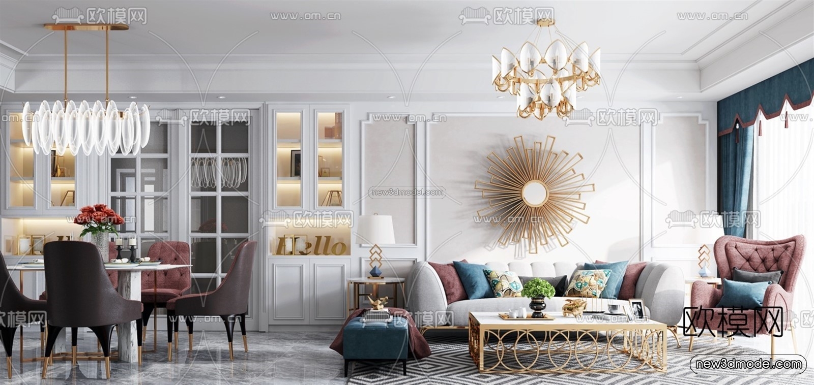Europe Style Interior 3D Blocks – Living Room 3D Model – 042 – VRAY - thumbnail 2