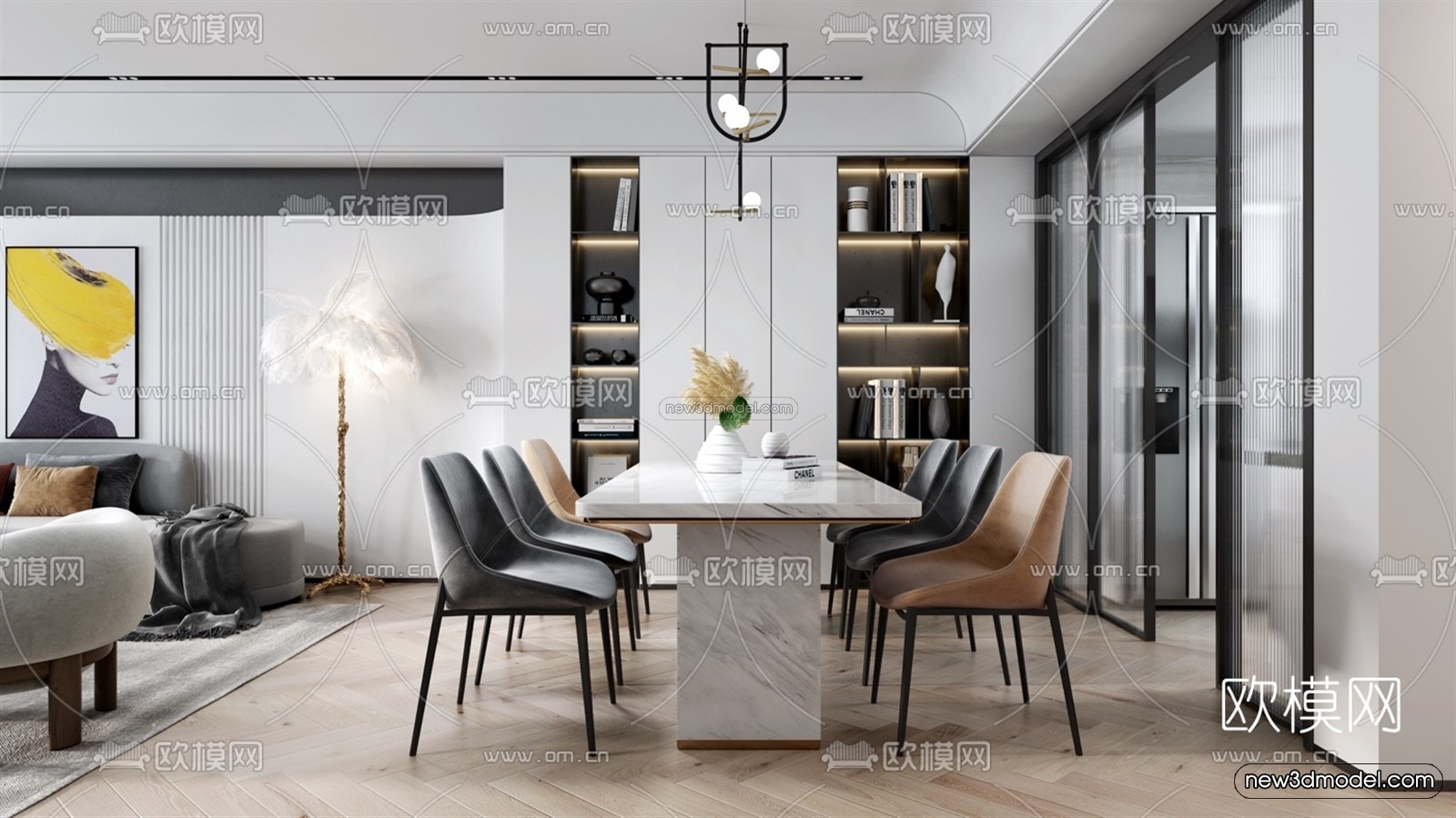 Minimalist Style Interior 3D Blocks – Living Room 3D Model – 026 – VRAY - thumbnail 3
