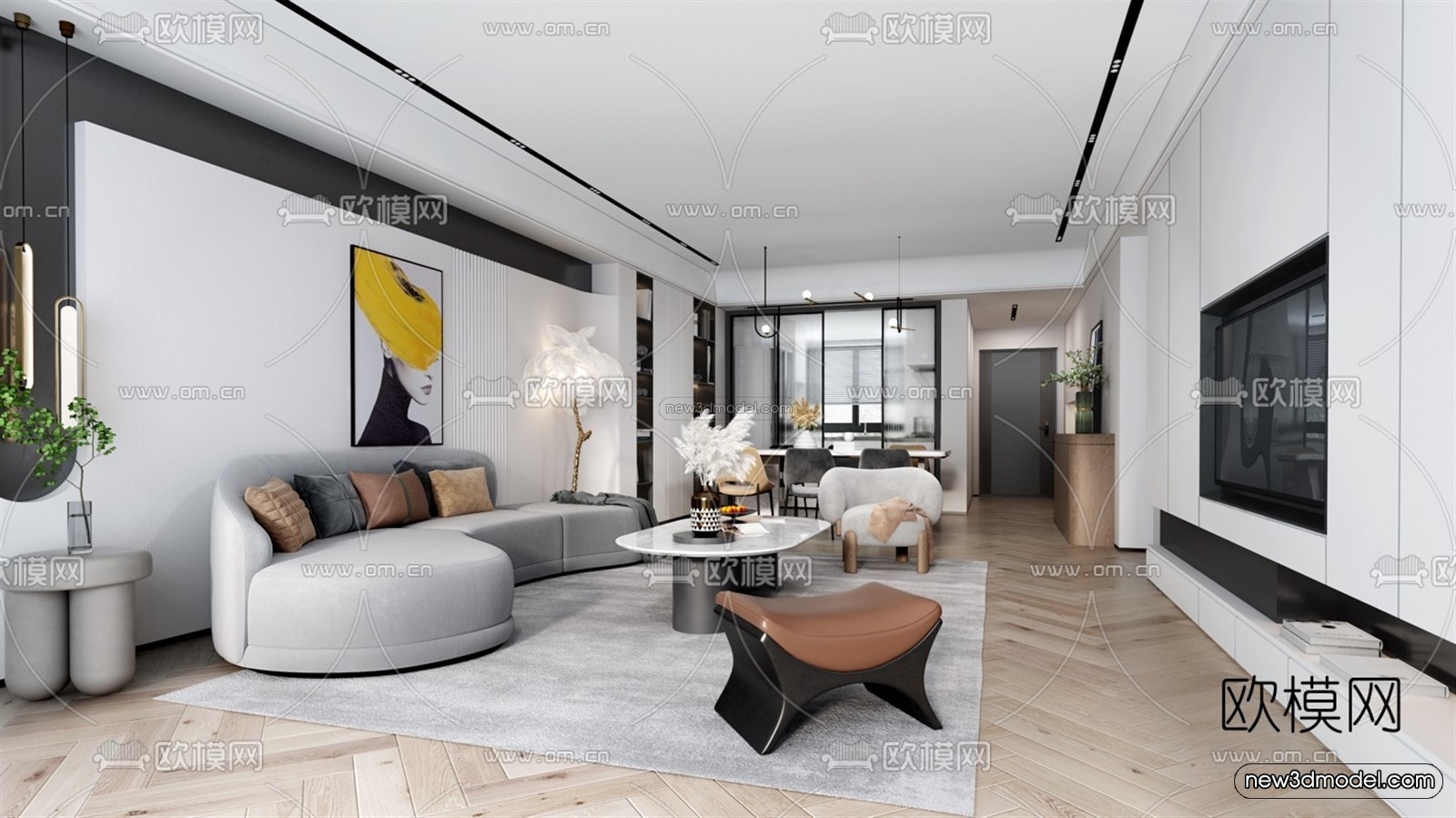 Minimalist Style Interior 3D Blocks – Living Room 3D Model – 026 – VRAY - thumbnail 2
