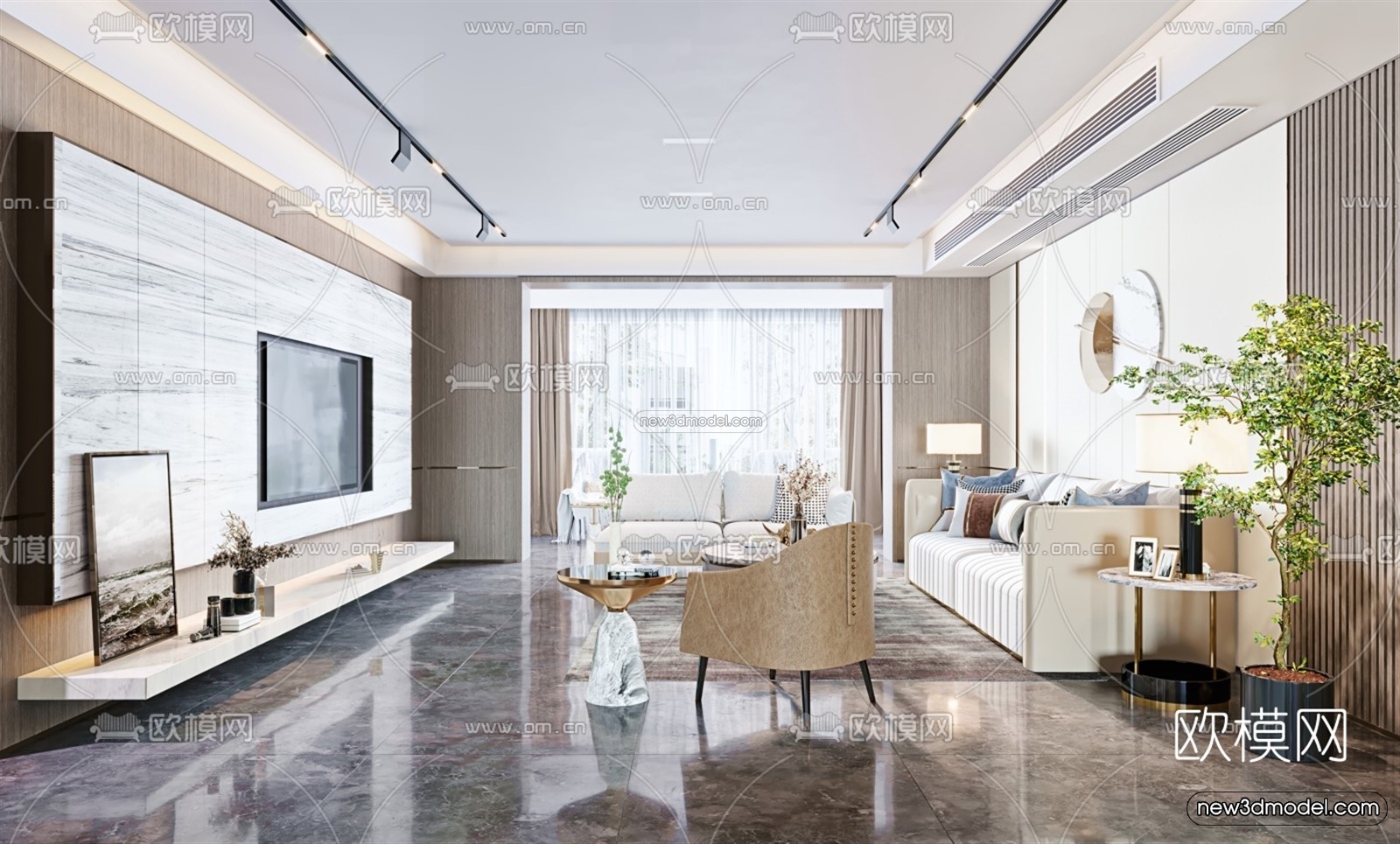 Luxury Style Interior 3D Blocks – Living Room 3D Model – 080 – VRAY - thumbnail 2