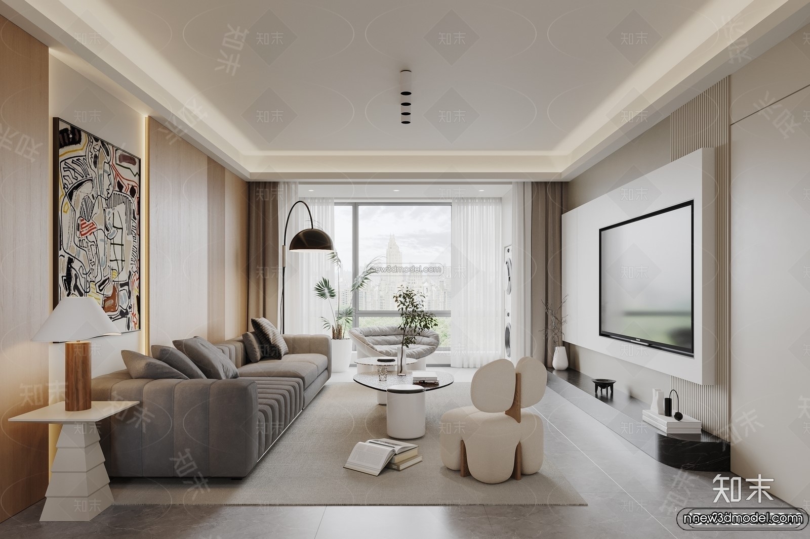 Modern Style Interior 3D Blocks and 3D Models – Living Room 3D Scene – 211 – CORONA - thumbnail 3